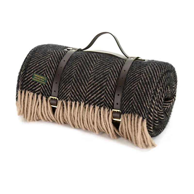 Tweedmill Polo Picnic Rug Herringbone Vintage Brown